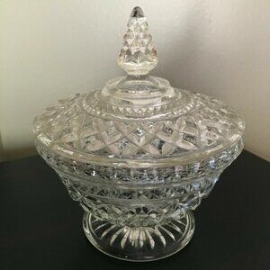 ANCHOR HOCKING Vintage WEXFORD Diamond Pattern Large Covered Candy Dish 6 1/2"